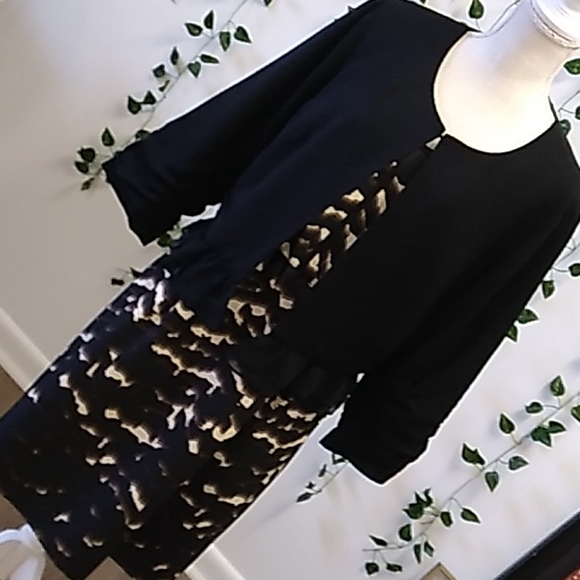 Oleg Cassini Dress sz 14 Black/ Taupe / Brown... - Picture 14 of 16